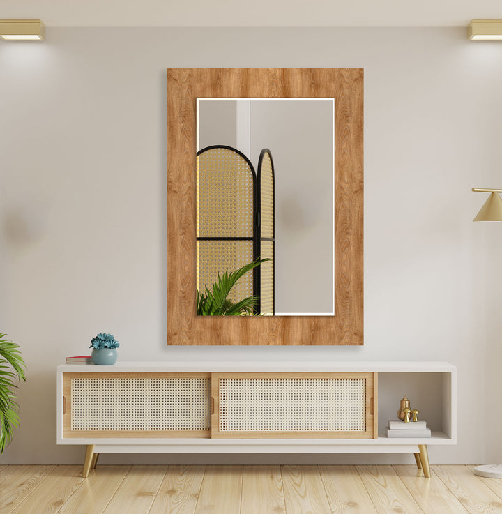 Light Brown Wood Wall Mirror Decorative Mirror
