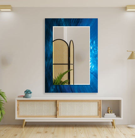 Abstract Tempered Glass Wall Mirror