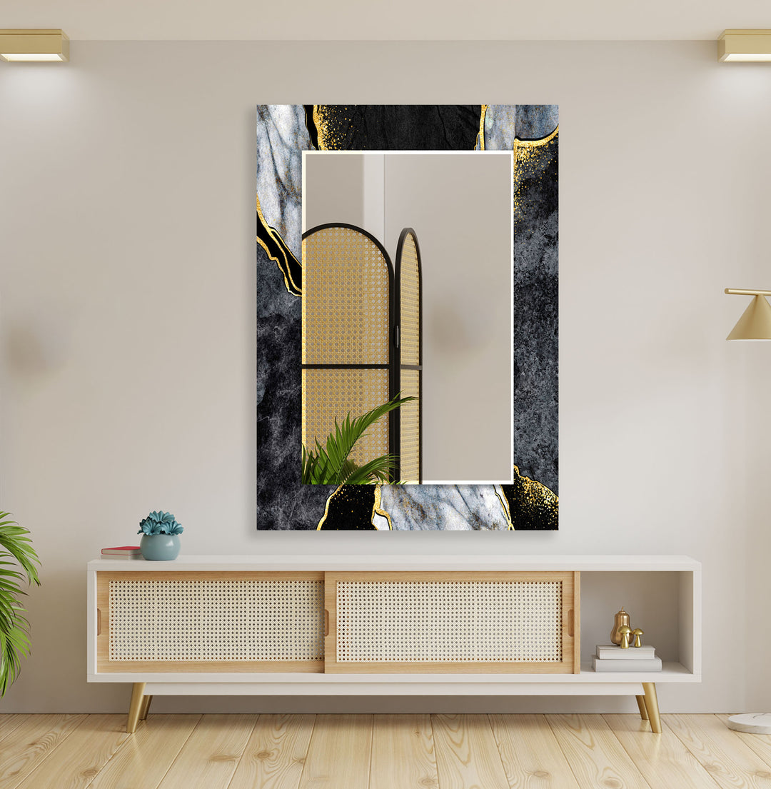 Black & Gray Abstract Wall Mirror Entryway Mirror
