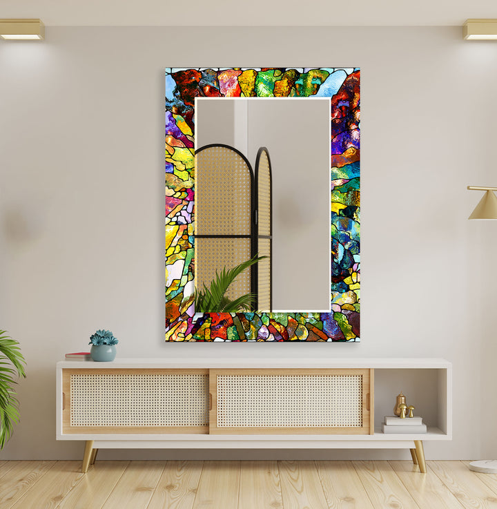 Stained Colorful Stones Wall Mirrors Dining Room Mirror
