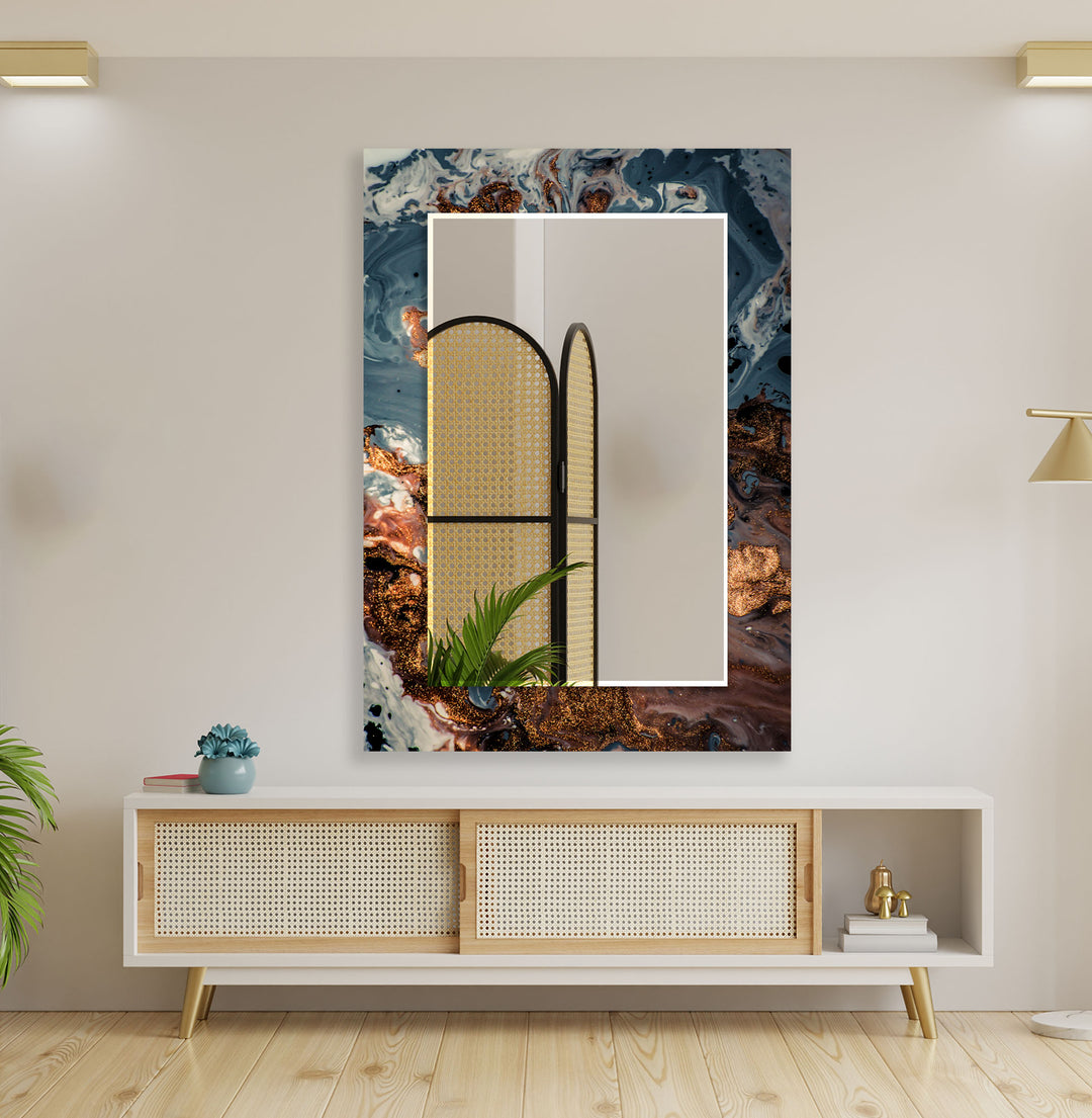 Copper Abstract Marble Wall Mirror mirrors in black
