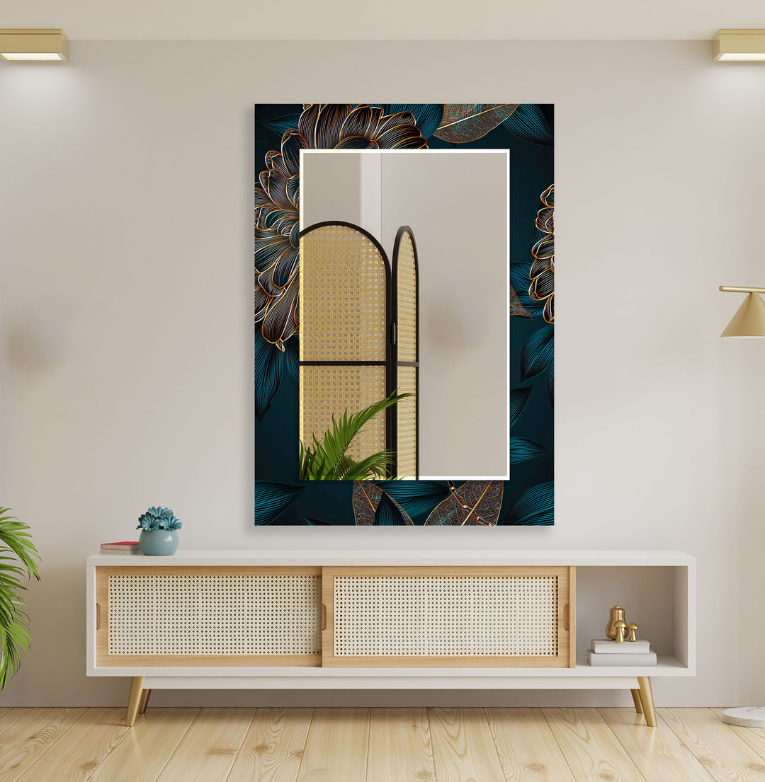 Gold Leaves Green Abstract Wall Mirror gold floor mirror
