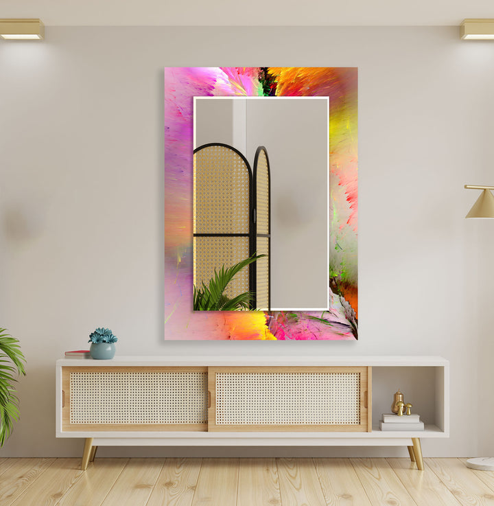 Pink Orange Abstract Wall Mirror Round Wall Mirror
