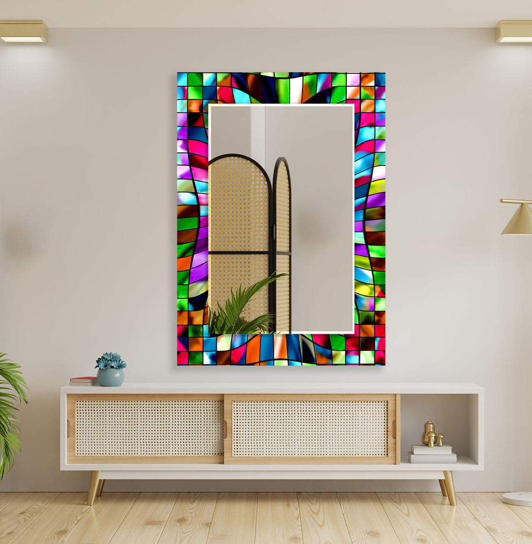 Stained Colored Blocks Wall Mirror Wood Mirror
