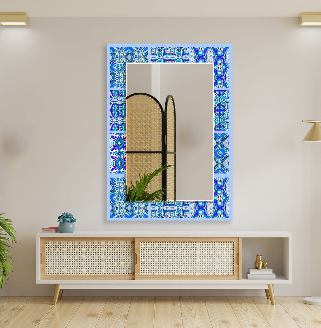 Ethnic Blue Mosaic Design Wall Mirror Blue Mirror
