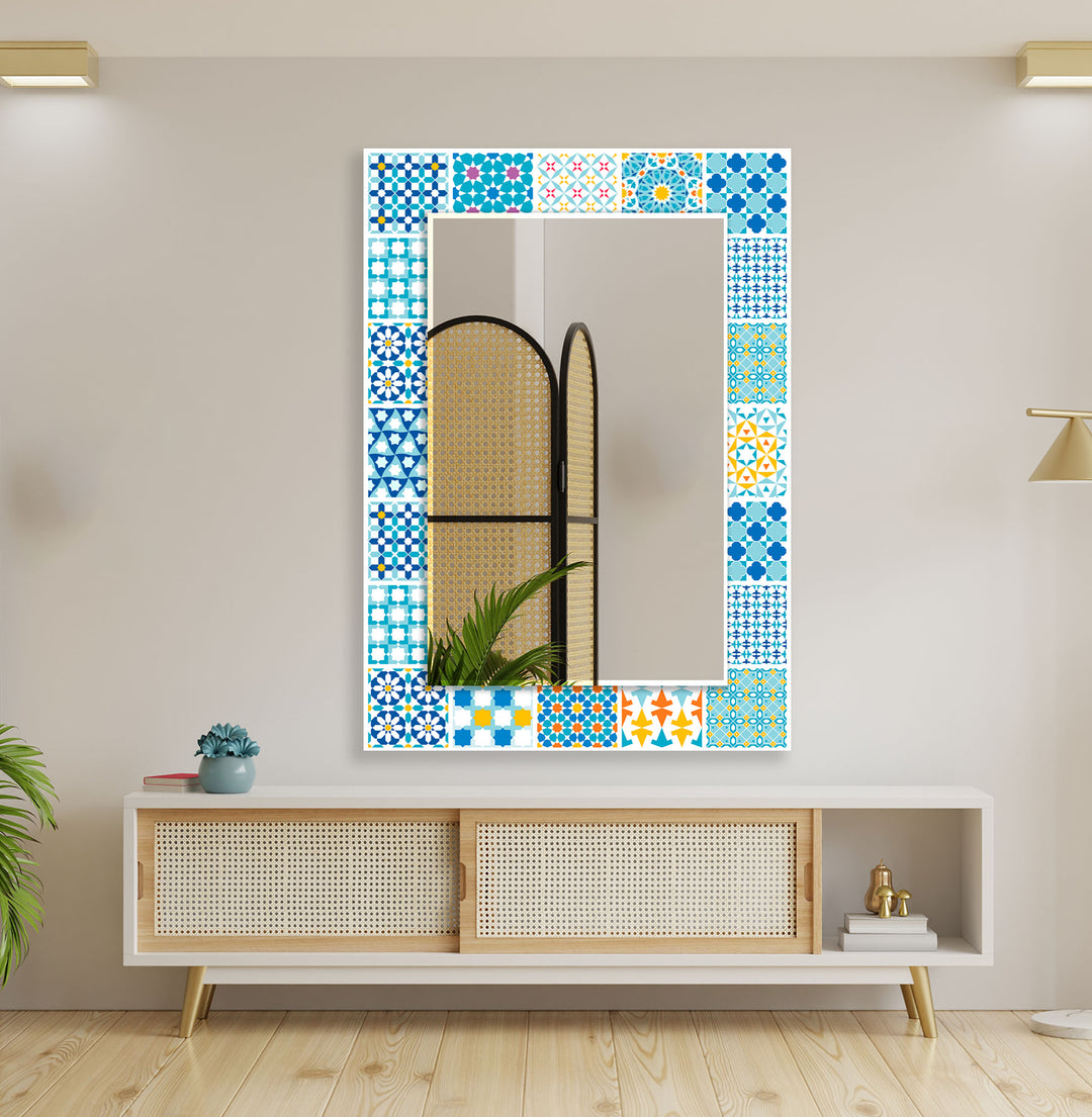 Mosaic Blue Wall Mirror Square Wall Mirror