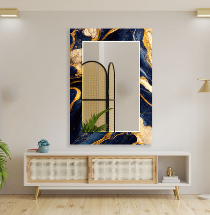 Abstract Tempered Glass Wall Mirror