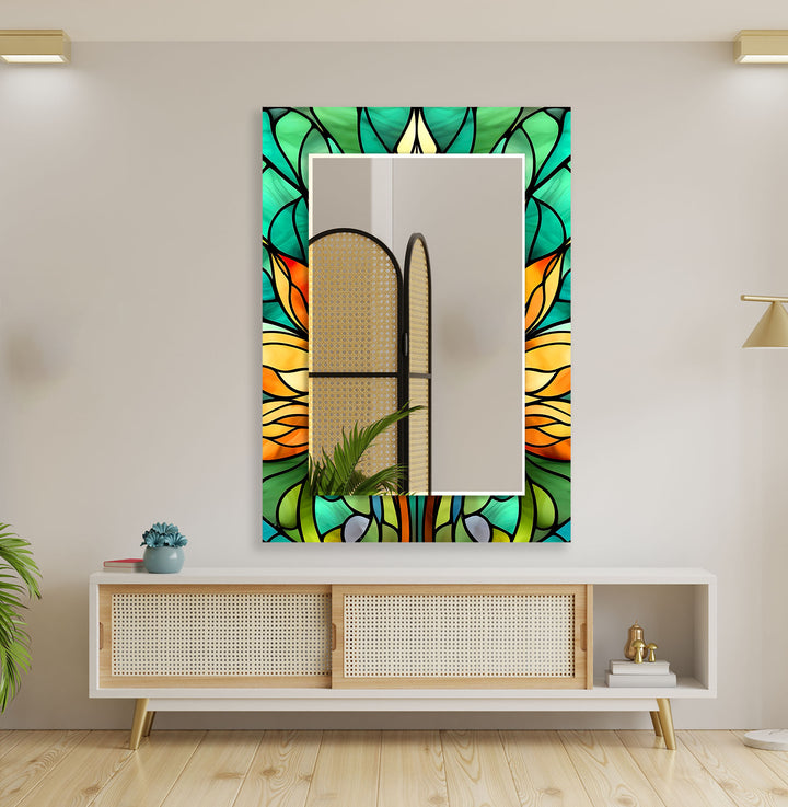 Green Orange Flowers Wall Mirrors Mosaic Mirror 
