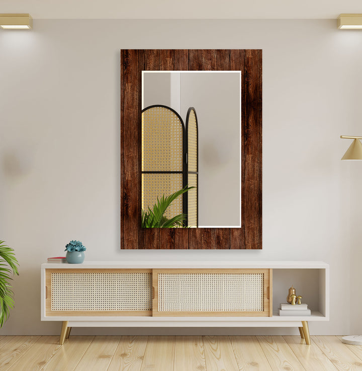 Dark Brown Wood Pattern Wall Mirror