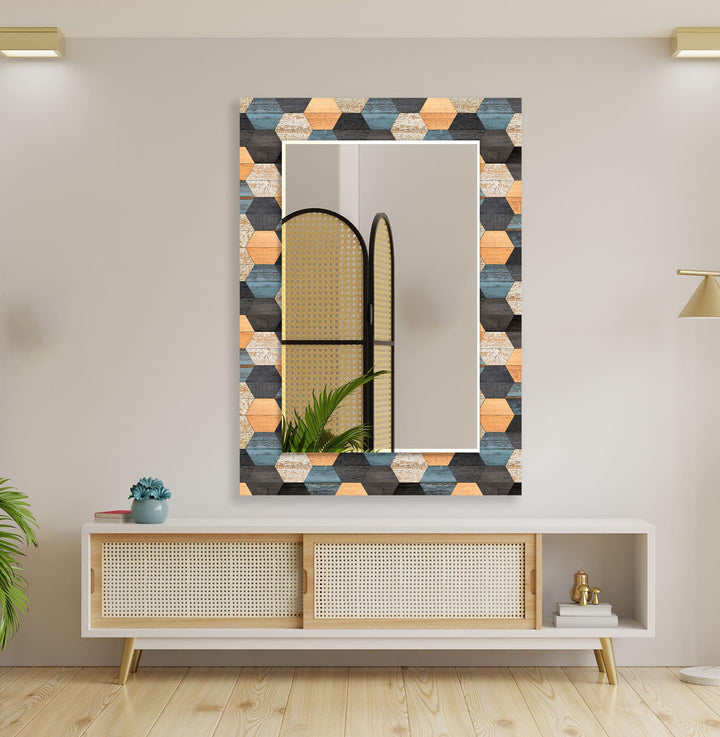 Wood Pattern Orange Black Wall Mirror Long Wall Mirror
