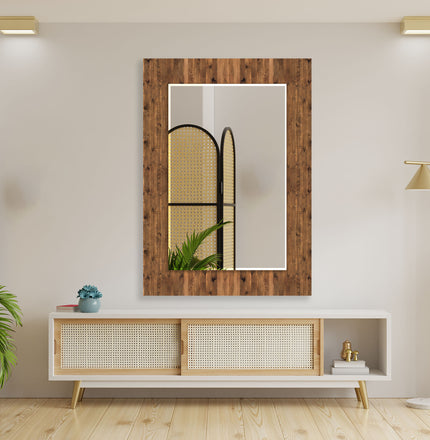 Wood Pattern Tempered Glass Wall Mirror