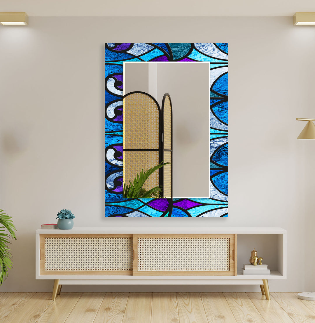 Geometric Blue Lines Wall Mirror mirrors in black
