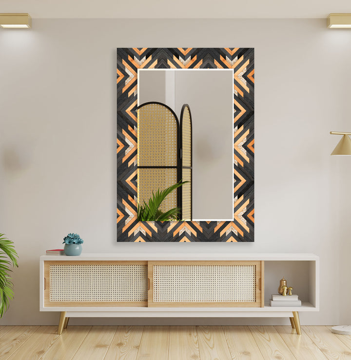 Wood Design Black Orange Wall Mirror bathroom mirror with lights
