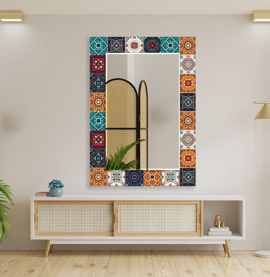 Orange & Blue Mosaic Wall Mirror Stained Glass Wall Mirror
