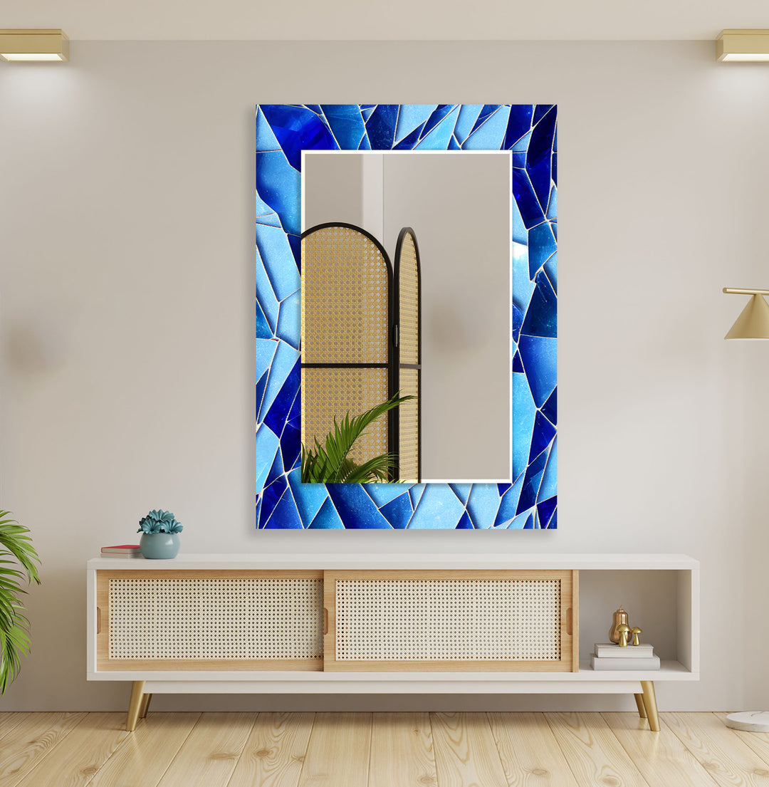 Stained Cracked Blue Wall Mirror bathroom mirror with lights
