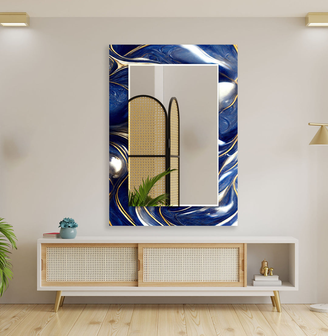 Dark Blue & Golden Wall Mirror Marble Wall Mirror
