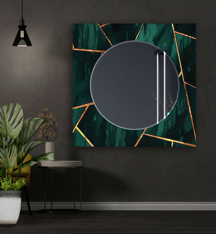 Abstract Tempered Glass Wall Mirror