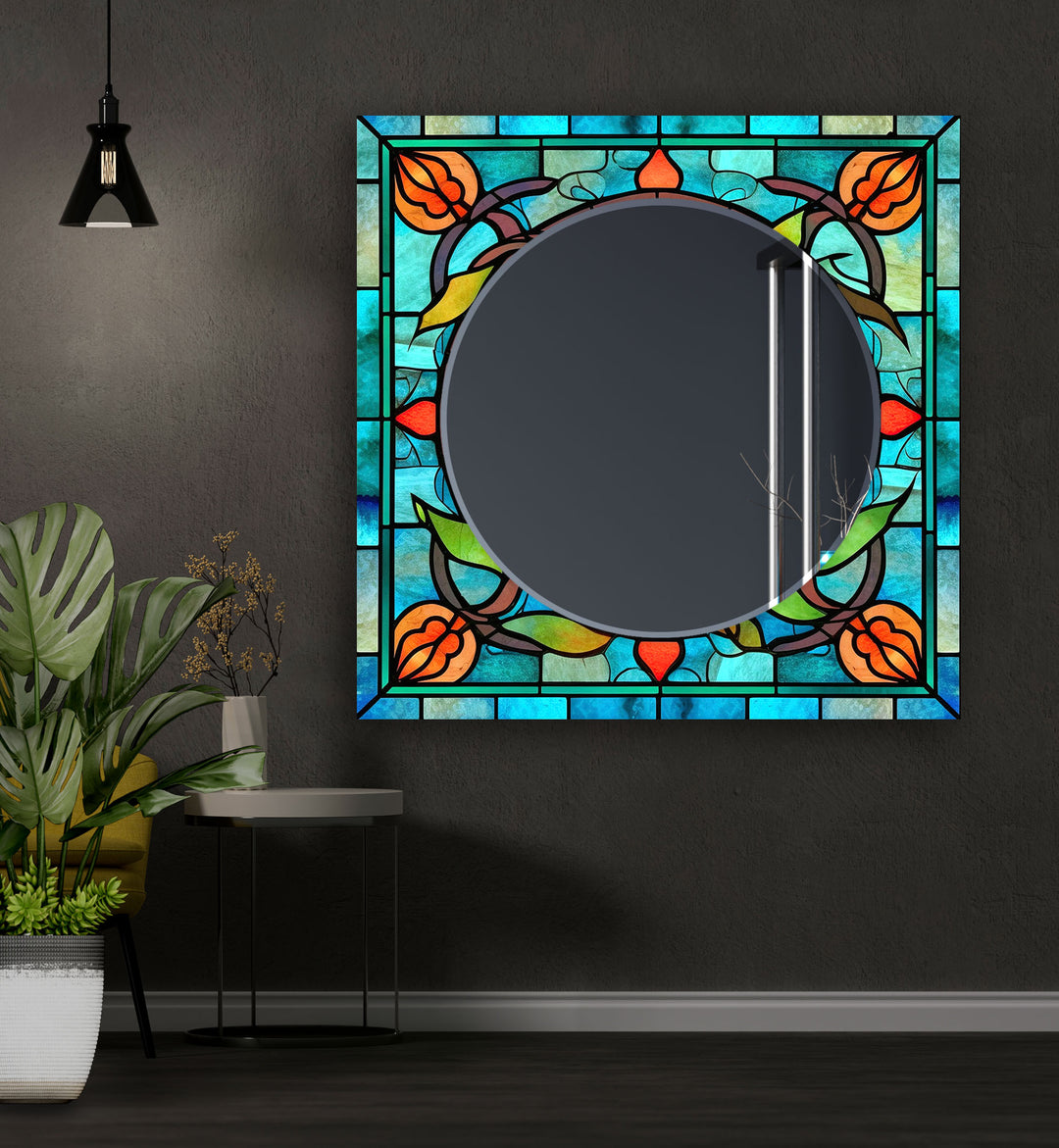 Green and Blue Stained Wall Mirrors wall mirror
