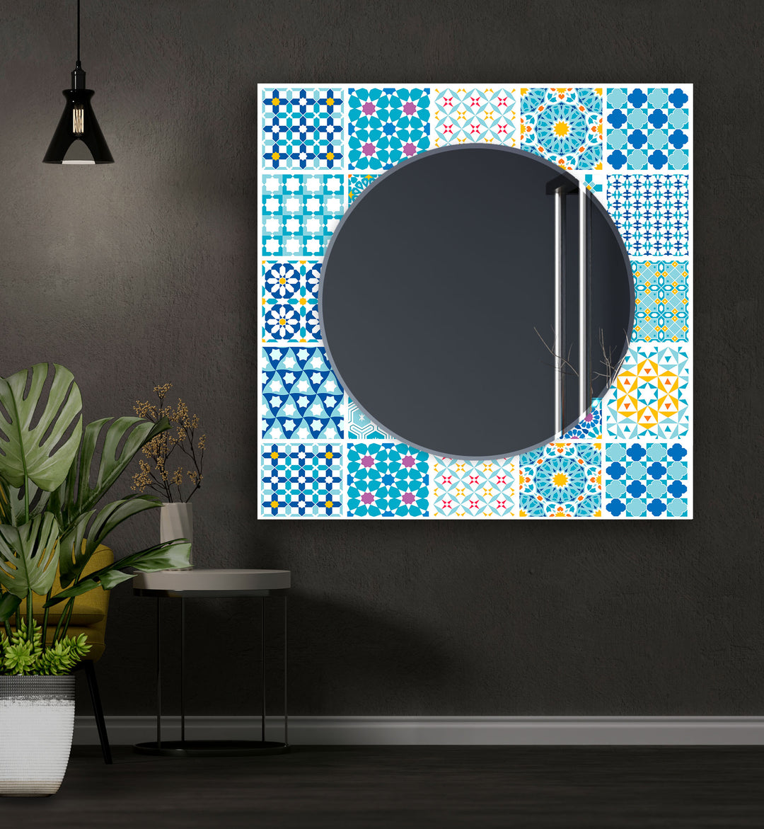 Mosaic Blue Wall Mirror Abstract Wall Mirror
