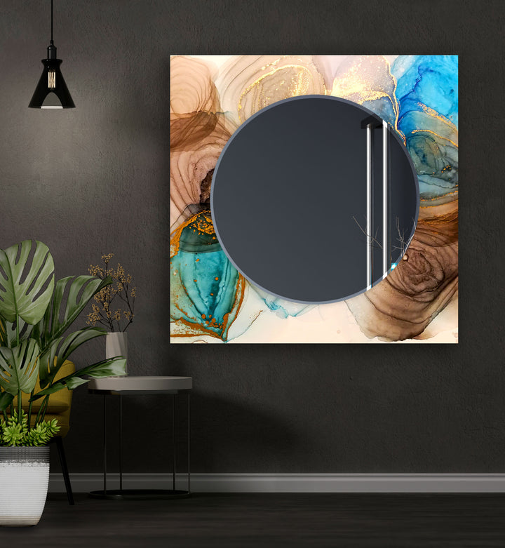 Wood Beige Abstract Wall Mirror long mirror
