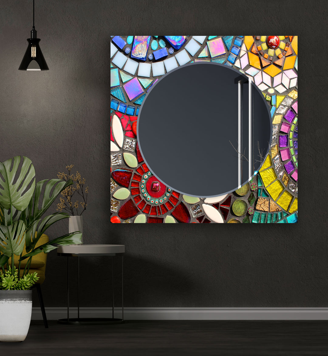 Vivid Colored Stained Wall Mirror Round Wall Mirror
