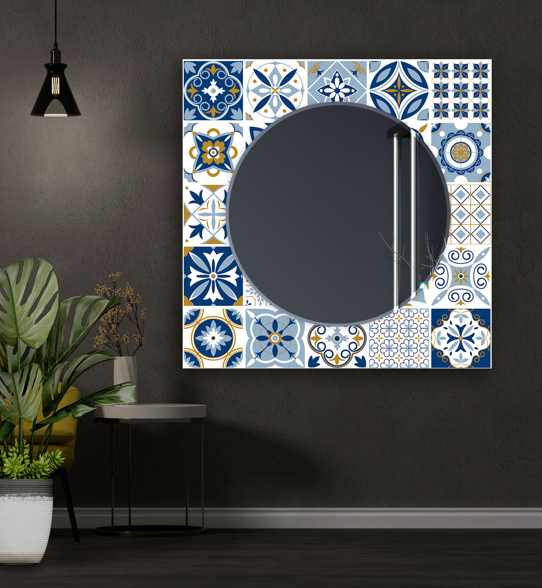 Blue and White Wall Mirrors gold frame mirror
