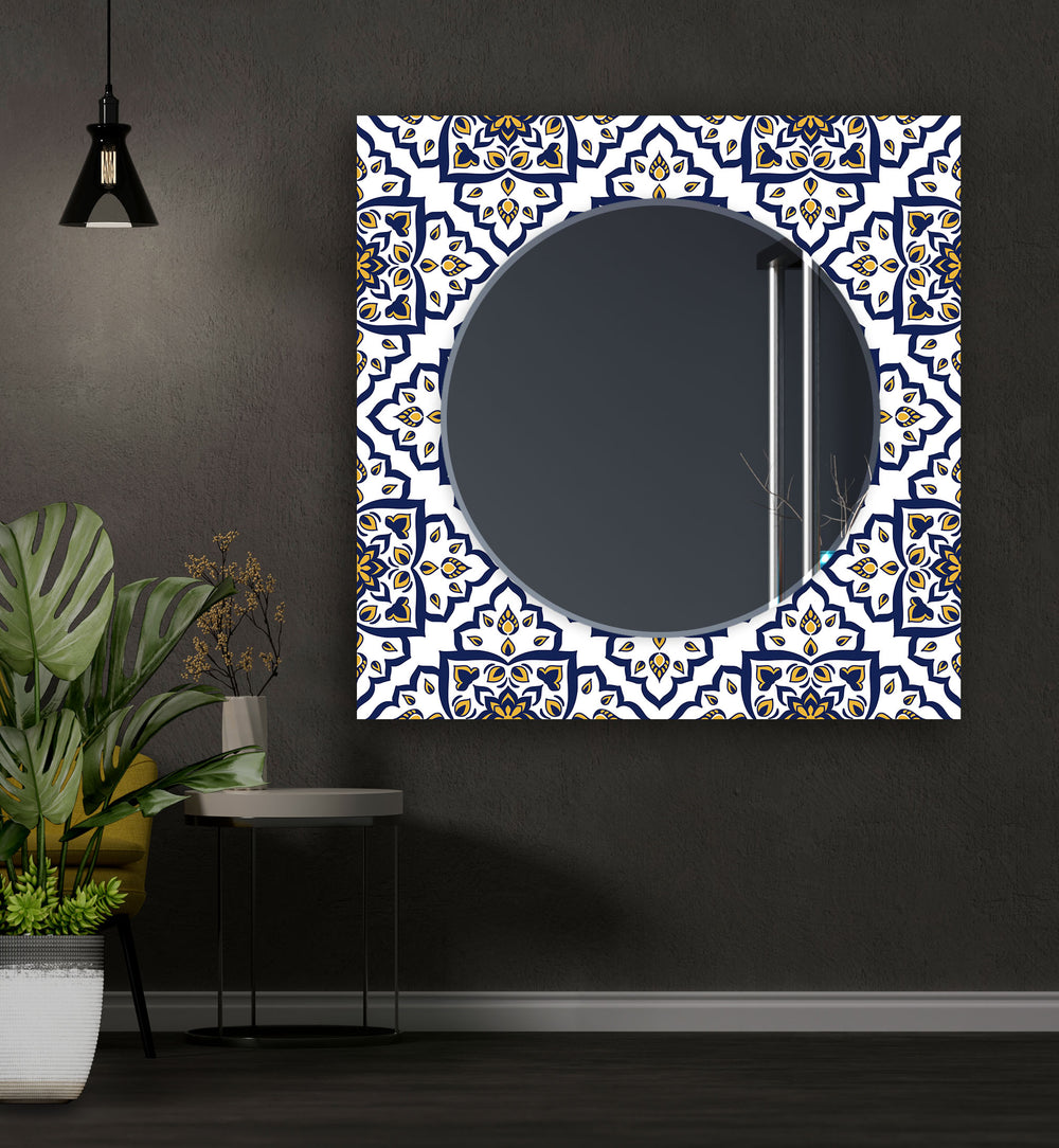 Mosaic Dark Blue and Yellow Wall Mirror Red Wall Mirror
