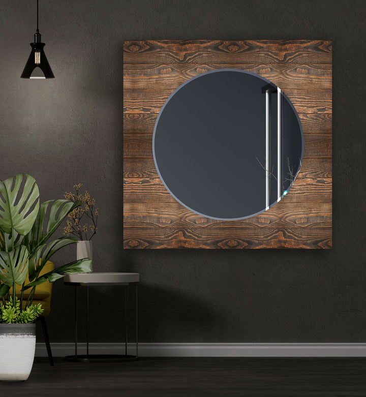 Dark Brown Wooden Design Wall Mirror mirror wall art
