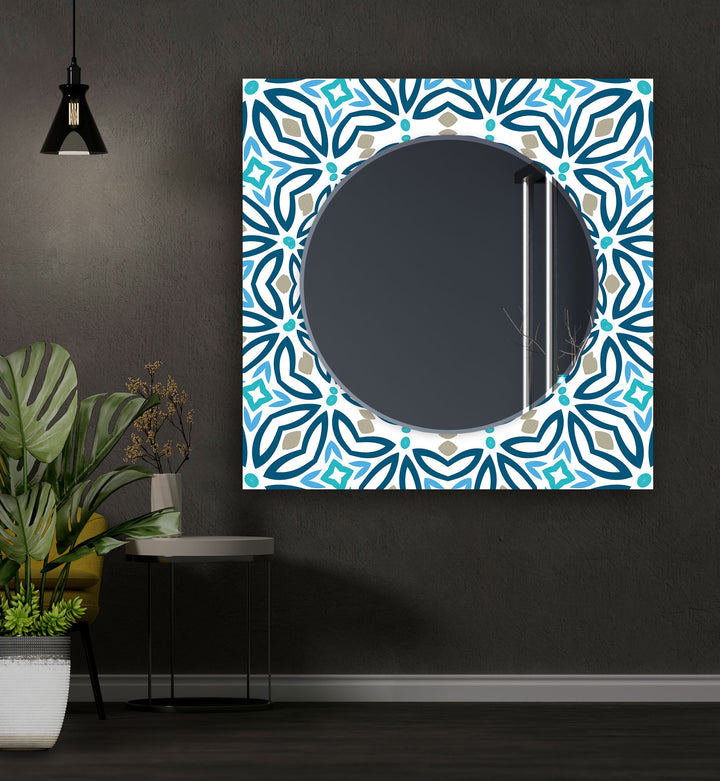 Blue Mosaic Lines Wall Mirrors Bathroom Wall Mirror
