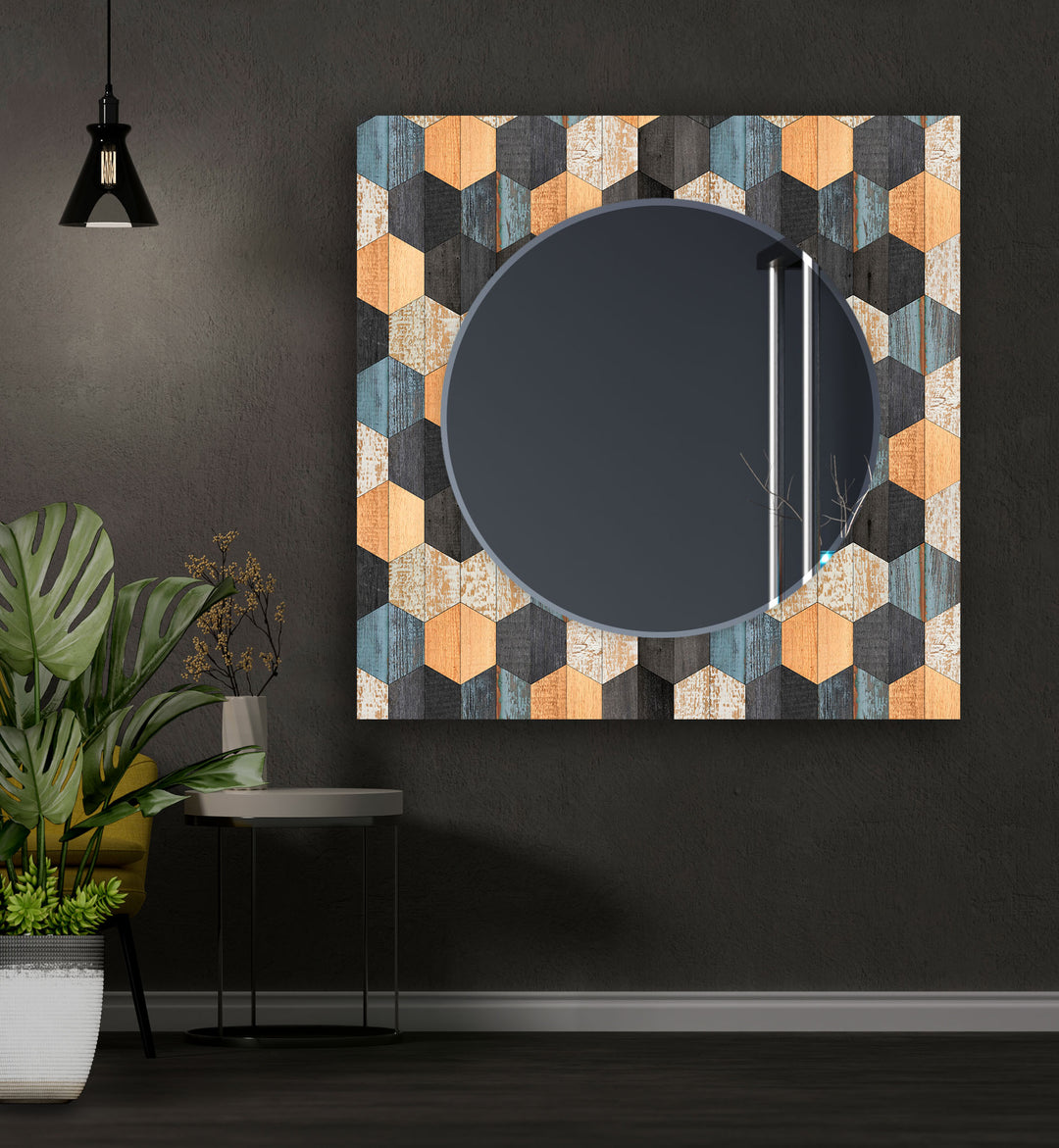 Wood Pattern Orange Black Wall Mirror Living Room Wall Mirror
