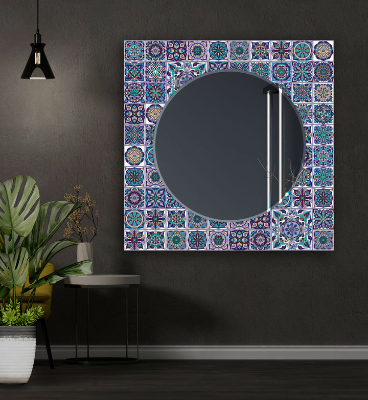 Green and Blue Mandala Wall Mirror mirrors in black
