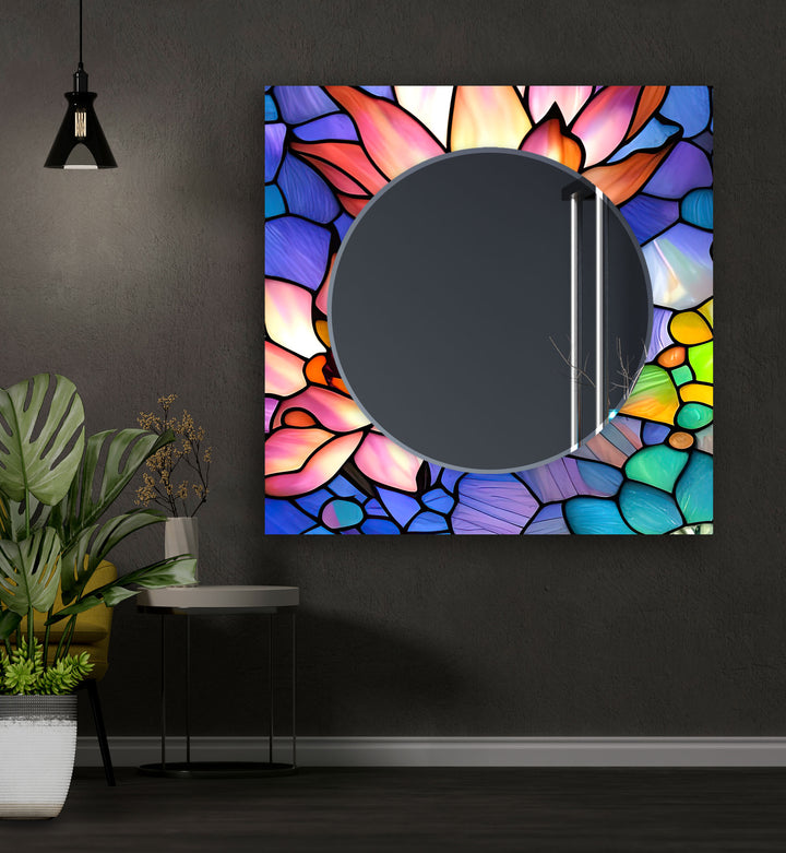 Stained Purple Lotus Wall Mirror mirrors in black
