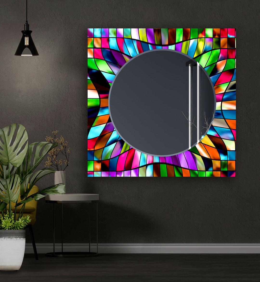 Stained Colored Blocks Wall Mirror Rectangle Wall Mirror
