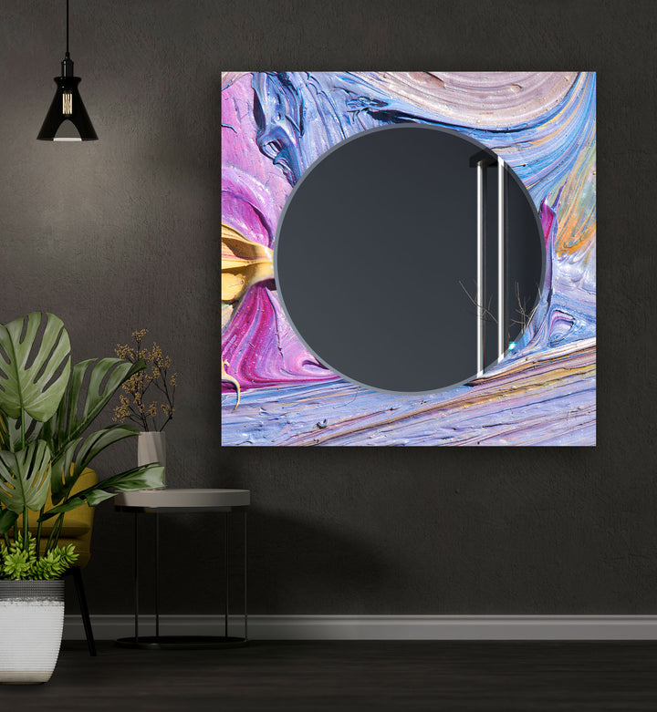 Abstract Purple Oil Art Wall Mirror Square Mirror
