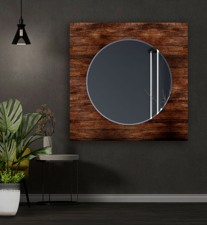 Dark Brown Wood Pattern Wall Mirror