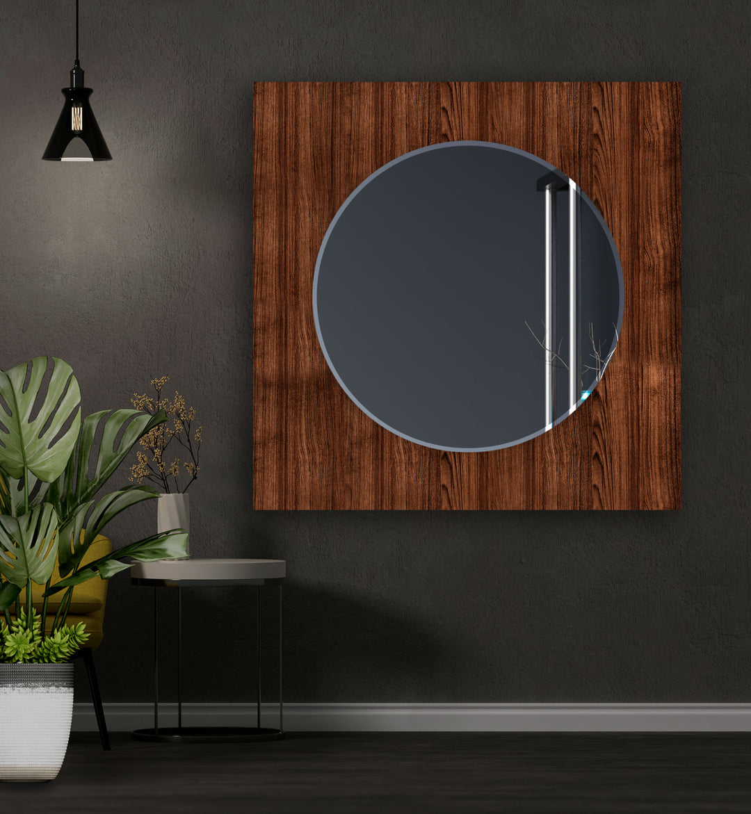 Dark Brown Wooden Pattern Wall Mirror Red Mirror
