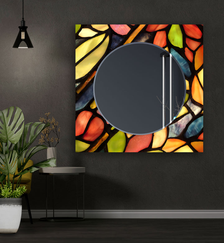 Green & Orange Leaves Wall Mirror lighted mirror
