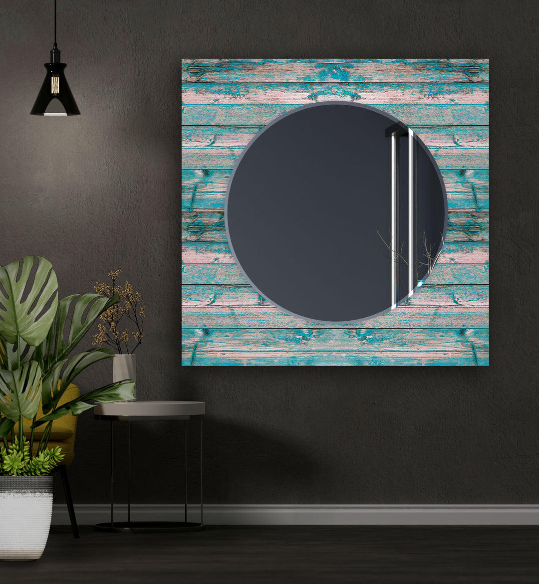 Blue Wooden Wall Mirror Abstract Mirror
