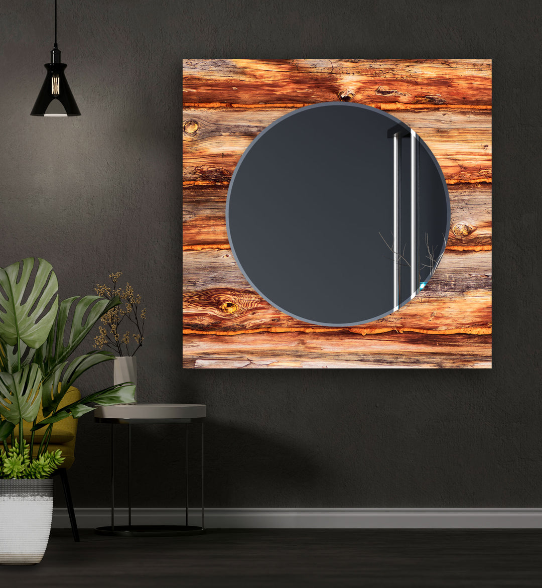 Brown Wood Pattern Round Wall Mirror large mirror
