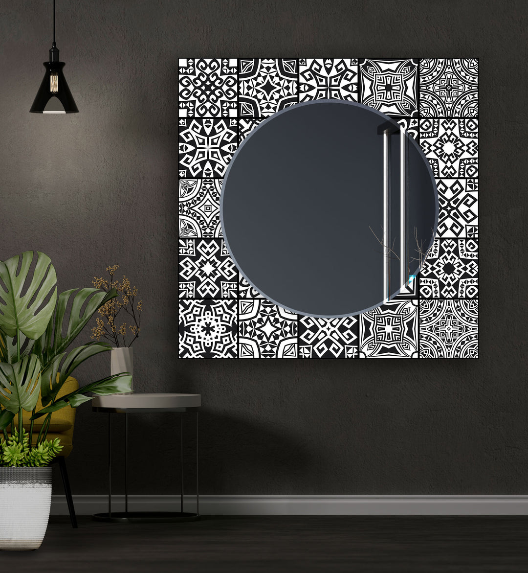 Black White Vintage Mosaic Wall Mirror backlit mirror
