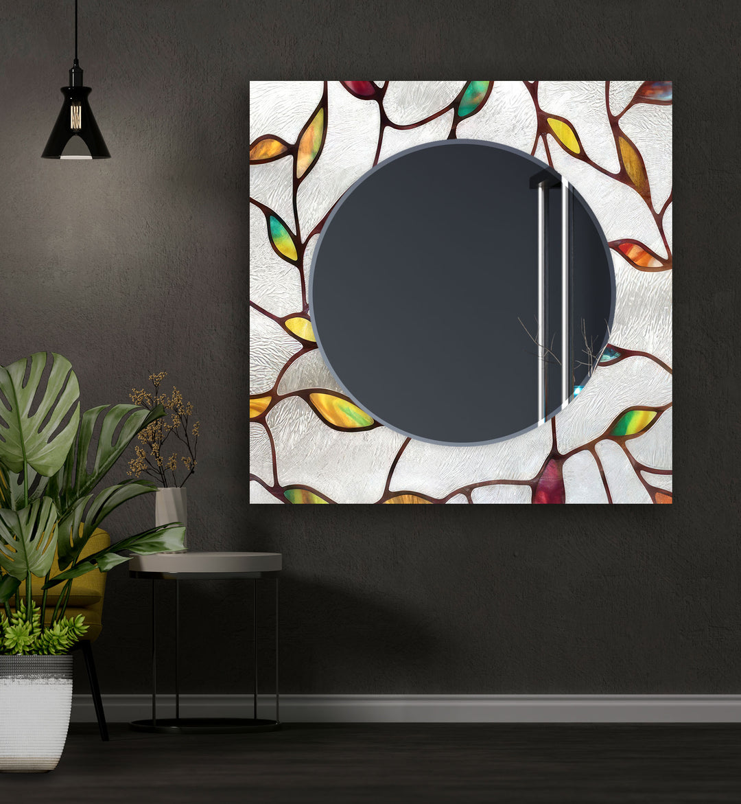 White Tree Details Wall Mirror Green Mirror	
