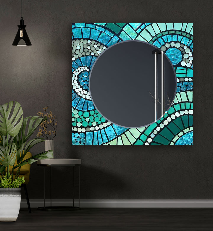 Green & Blue Mosaic Wall Mirror Rectangle Mirror
