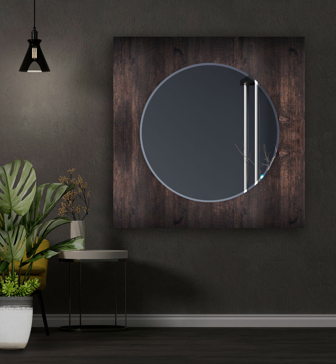 Dark Brown Wooden Pattern Design Wall Mirror Living Room Mirror
