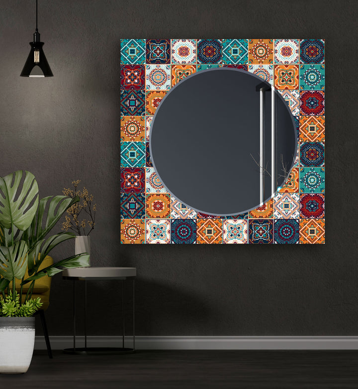 Orange & Blue Mosaic Wall Mirror Blue Mirror
