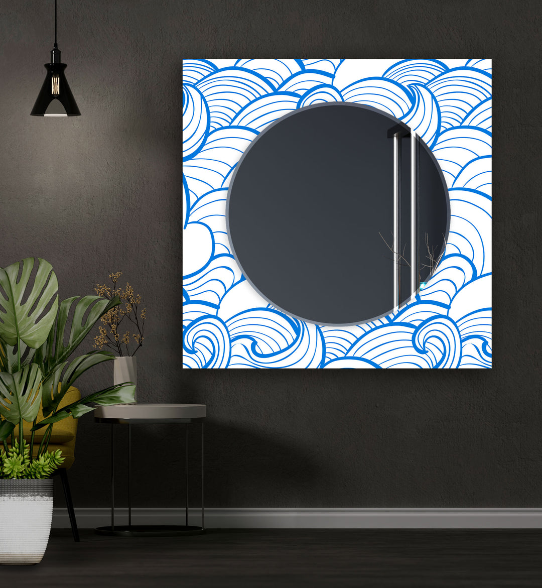 Cartoon Blue Sea Waves Wall Mirror Bedroom Wall Mirror
