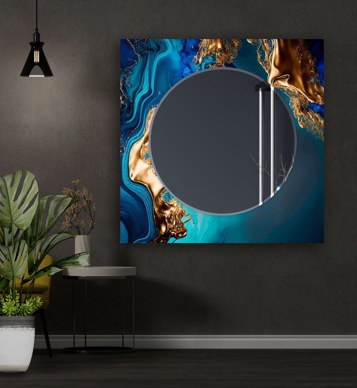 Blue and Gold Abstract Wall Mirror biggest wall mirror
