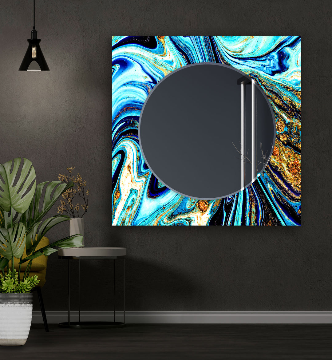 Dark Blue Marble Decorative Wall Mirror Dining Room Mirror
