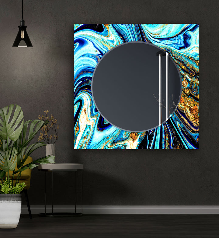 Dark Blue Marble Decorative Wall Mirror Dining Room Mirror
