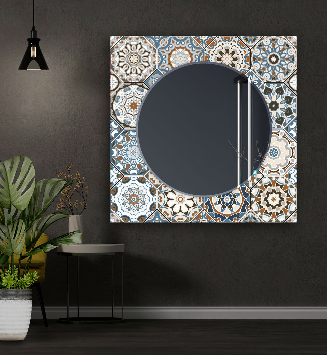 Mosaic Silver Beige Round Wall Mirror backlit mirror
