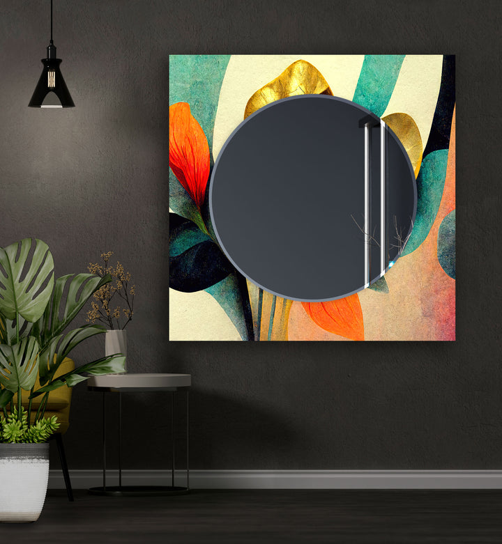 Green & Orange with Golden Wall Mirror Abstract Mirror
